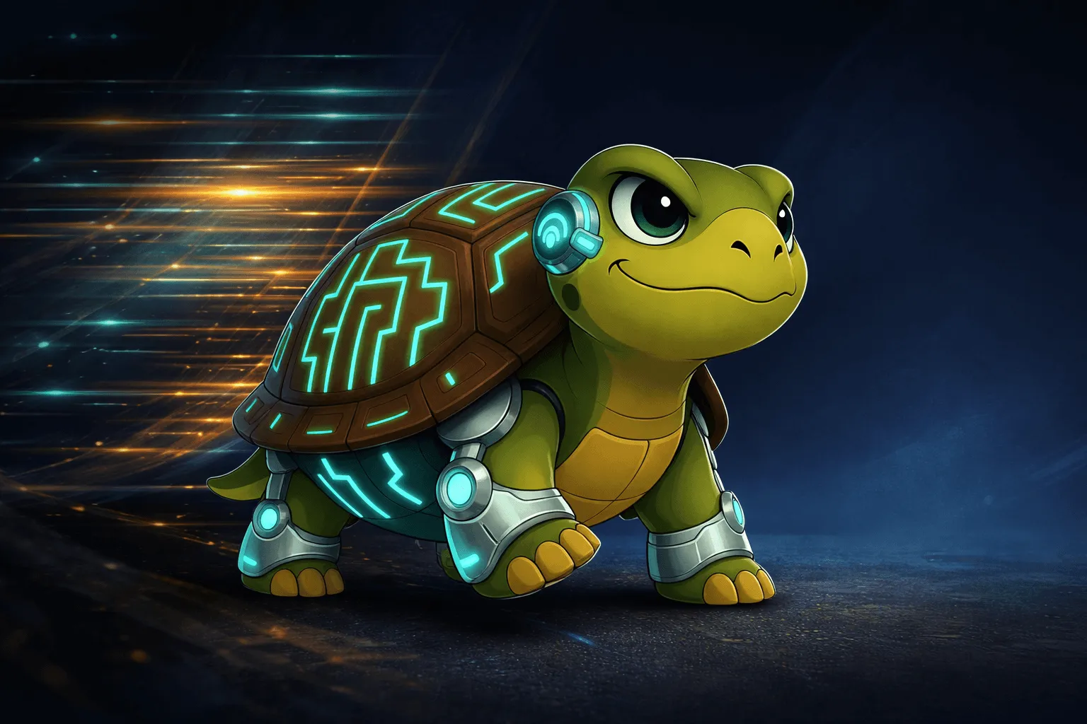 Cybernetic turtle on alert